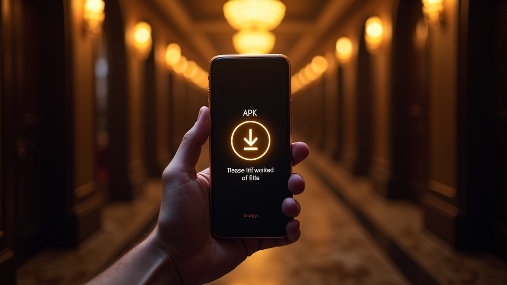 Phone screen showing a casino APK download and install process